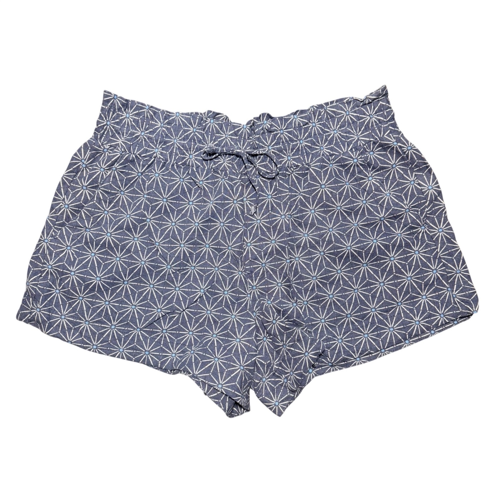 A New Day Women Blue Linen Blend Geometric Starburst Shorts Large Summer Casual